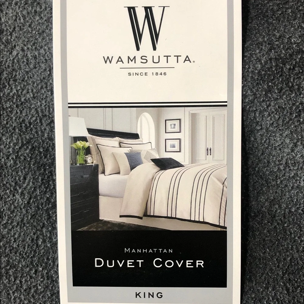 Wamsutta Manhattan King Duvet Cover Cream Embroidered Black Stripes 110” X 96”